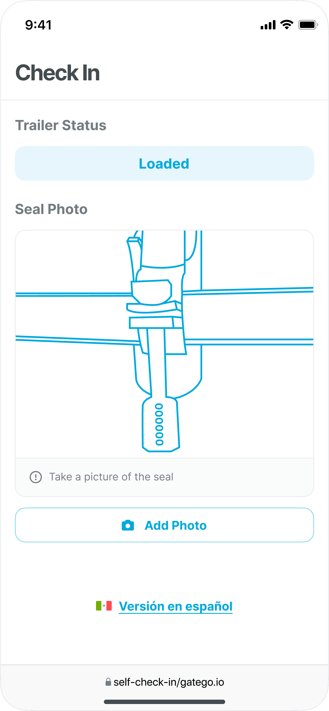 Loaded trailer check in requesting a seal photo