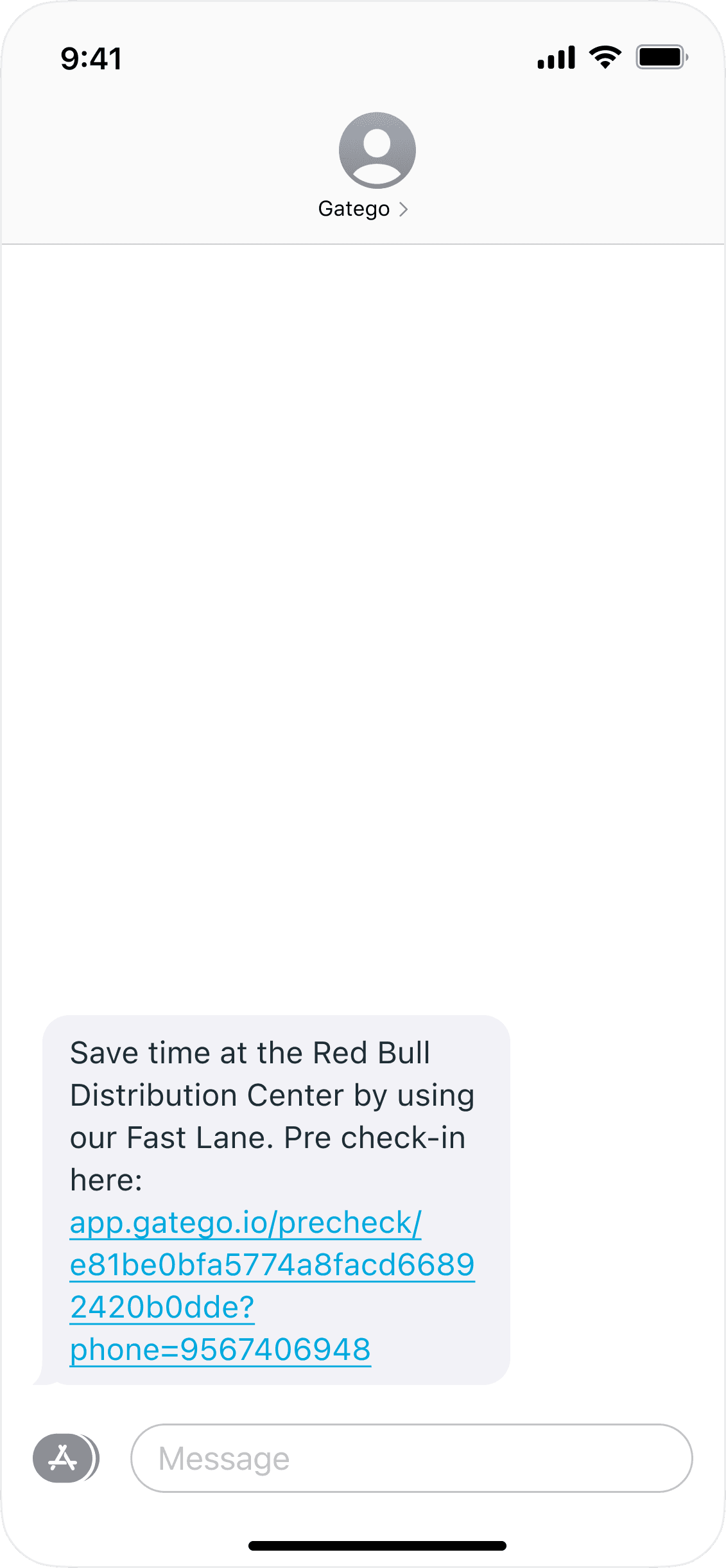 GateGo SMS linking the driver to check in