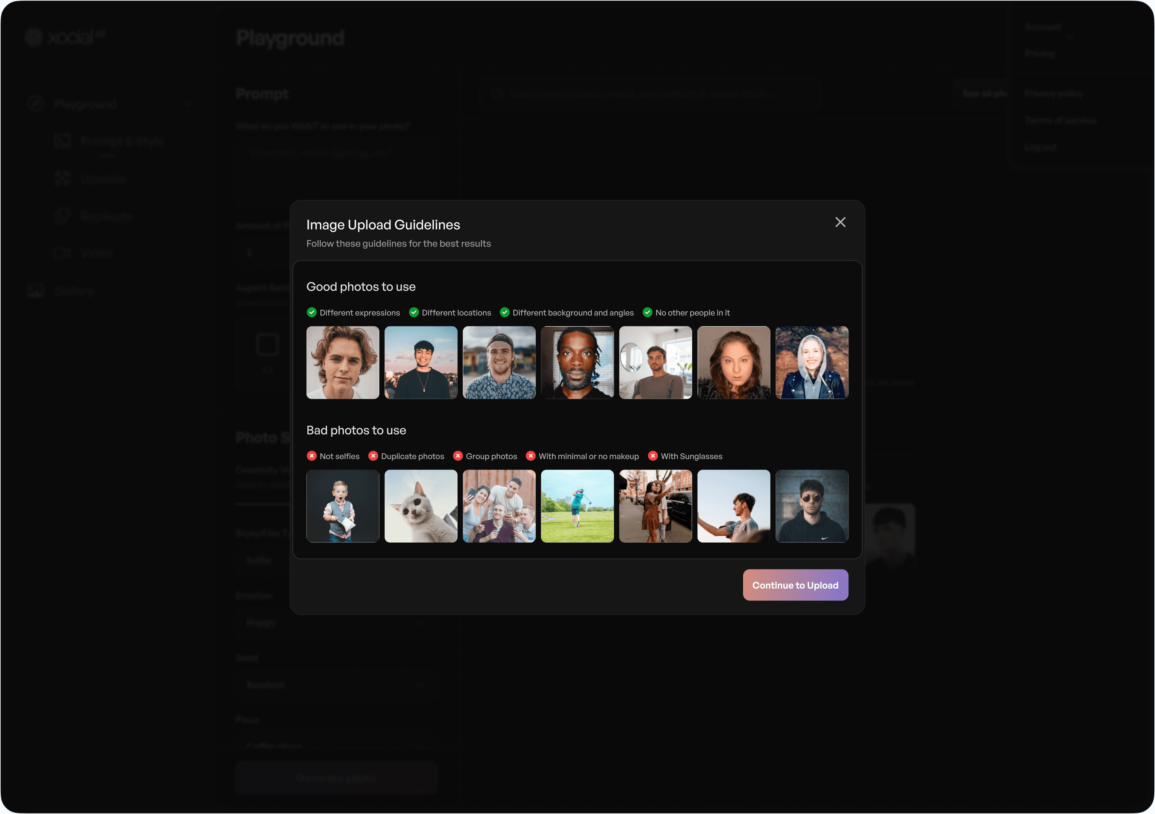 Xocial AI guidance for choosing suitable model reference images