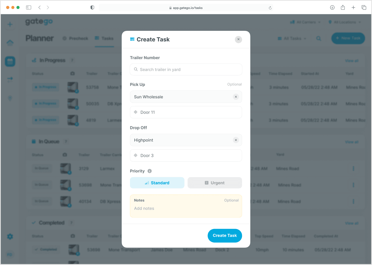 Gatego Planner Create Task form