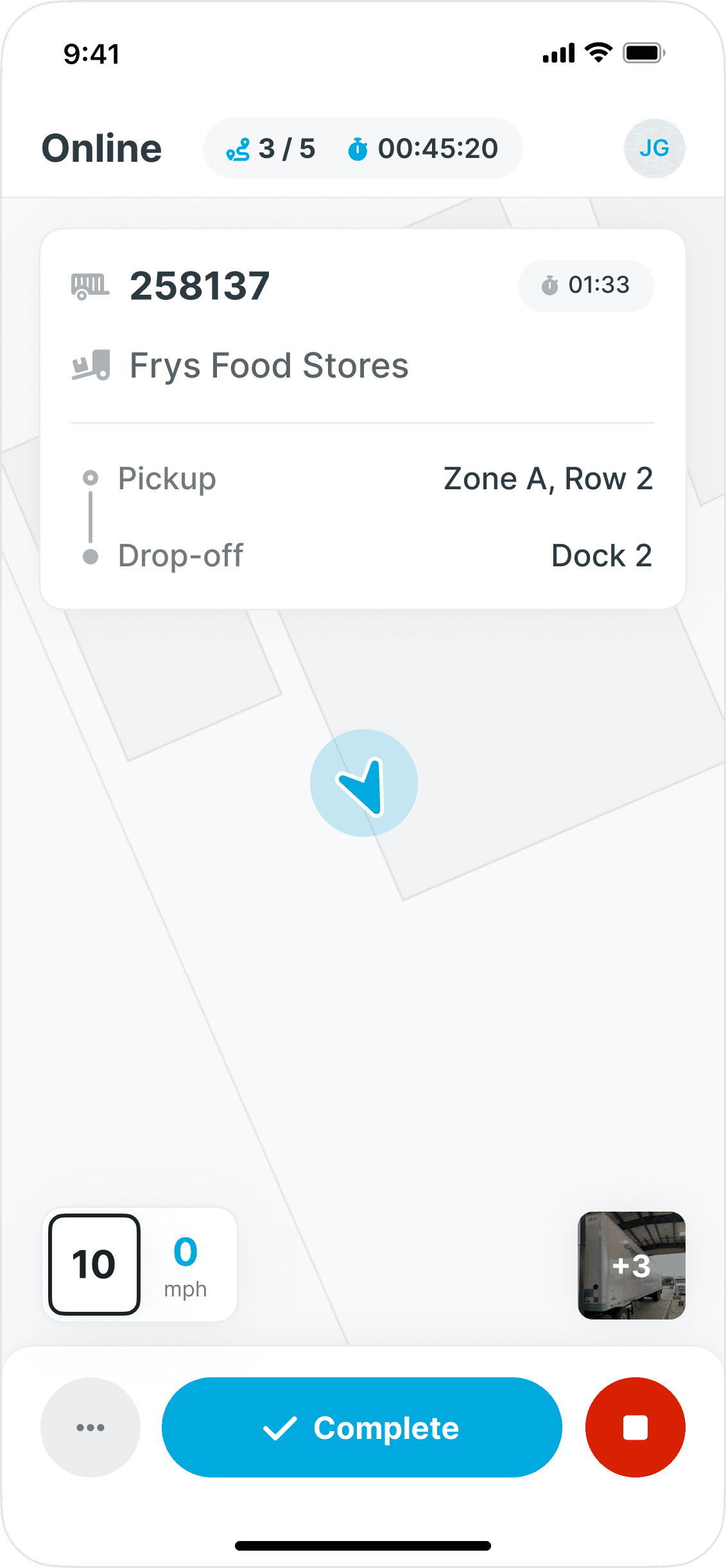 Yard Tasking mobile app showing an active yard movement