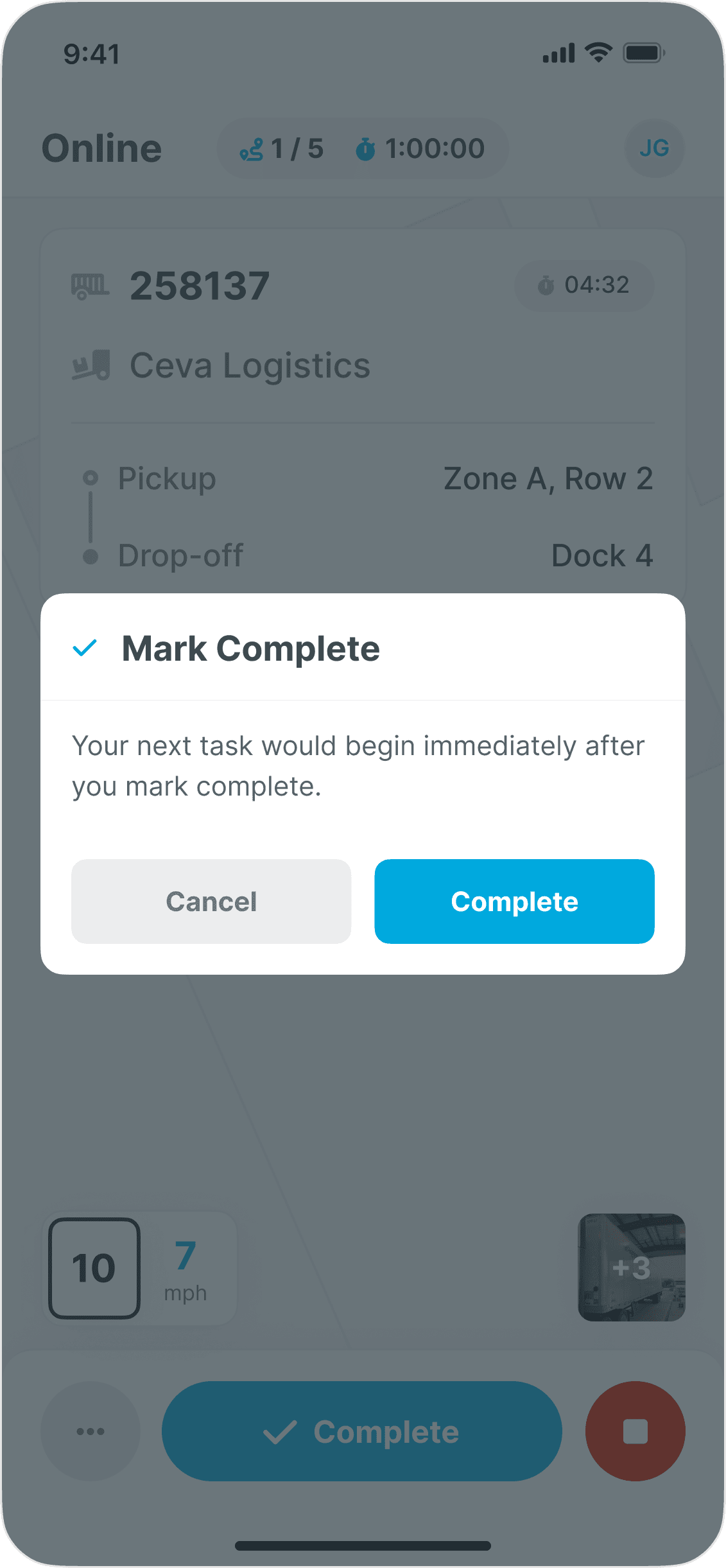 Yard Tasking confirmation before completing the current task