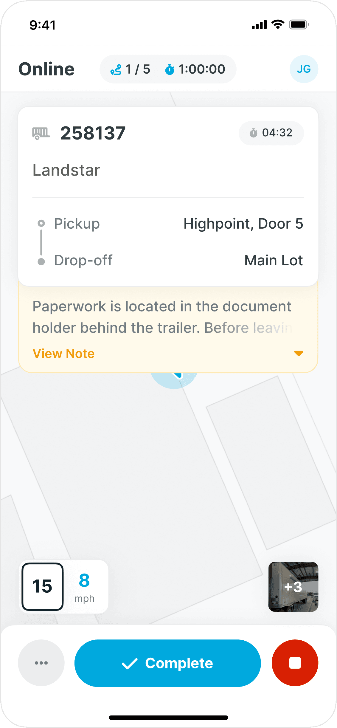 Yard Tasking active task with dispatcher instructions collapsed