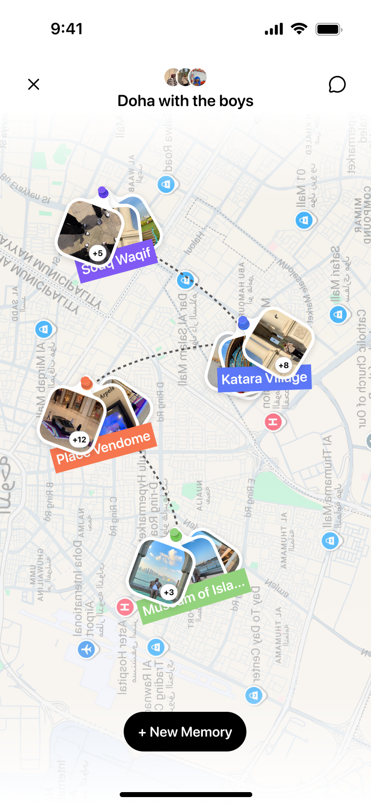 Collaborative travel memories map exploration shown on a mobile phone