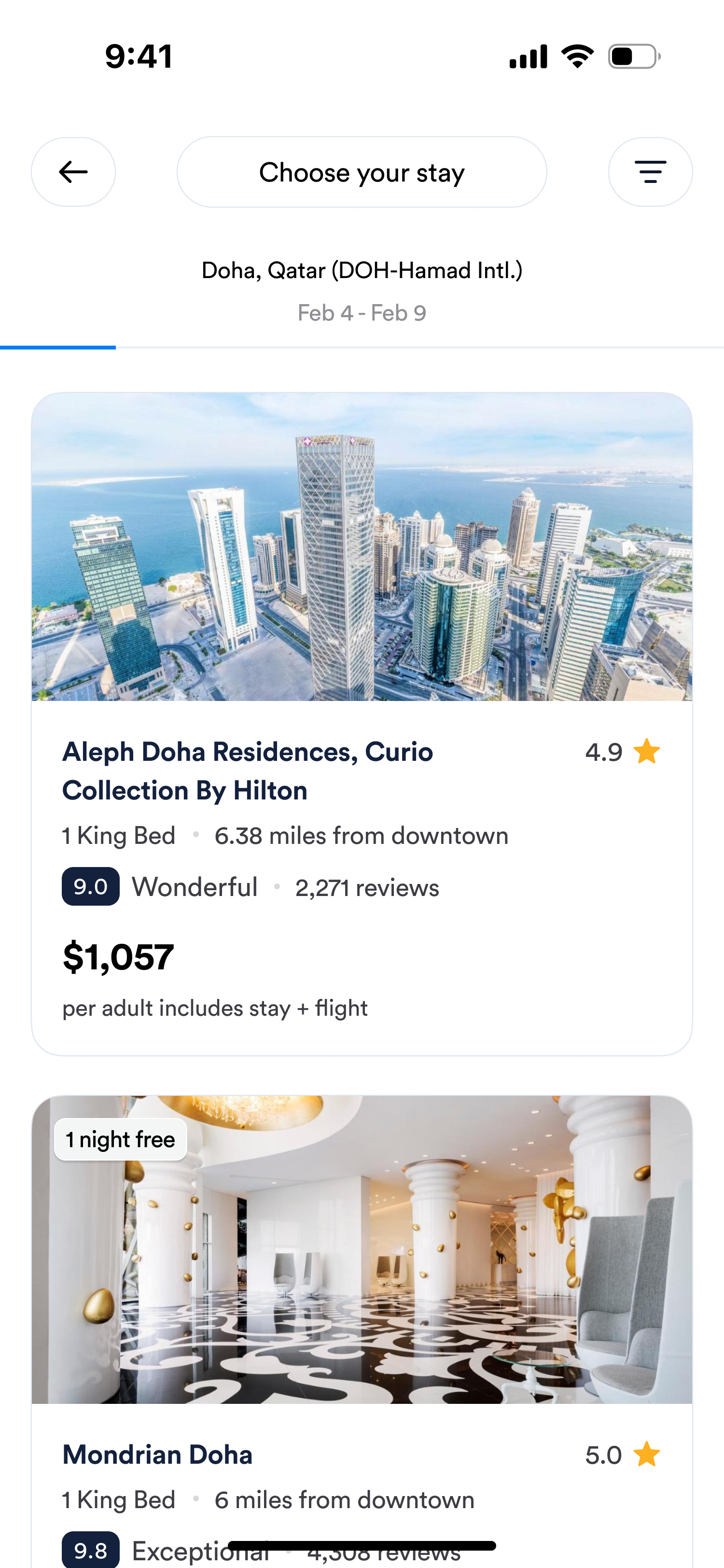 Travel accommodation booking exploration shown on a mobile phone